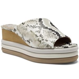 Vince Camuto Pendrea Platform Slide Wedge Sandals - Leather Taupe Nambia Snake